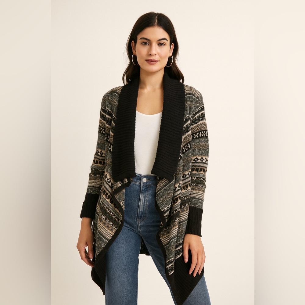 Kenzie Black Open‎ Front Cardigan Sweater M